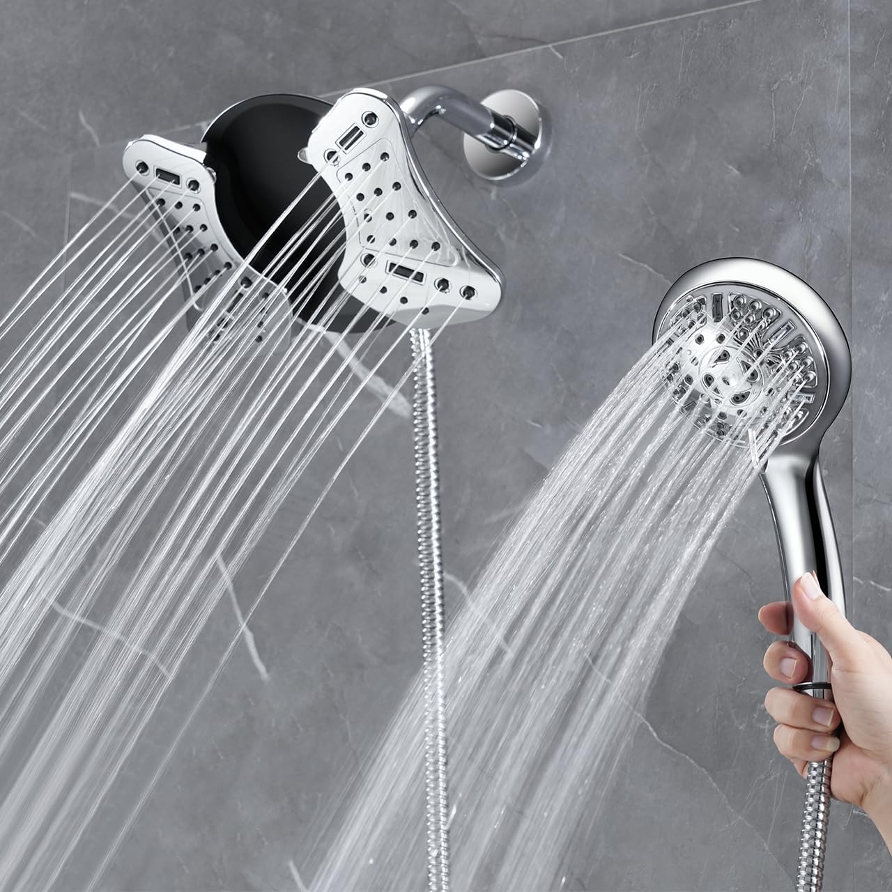 GRICH Shower Head Combo: 2 in 1 High Pressure Rainfall Spray