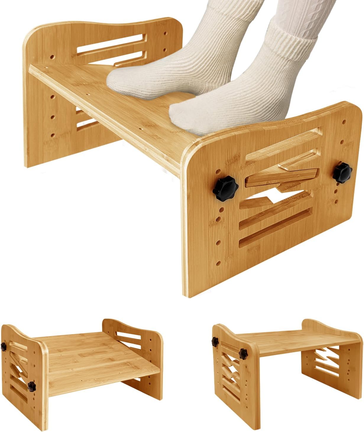 Bamboo Adjustable Under Desk Footrest for Ergonomic Comfort