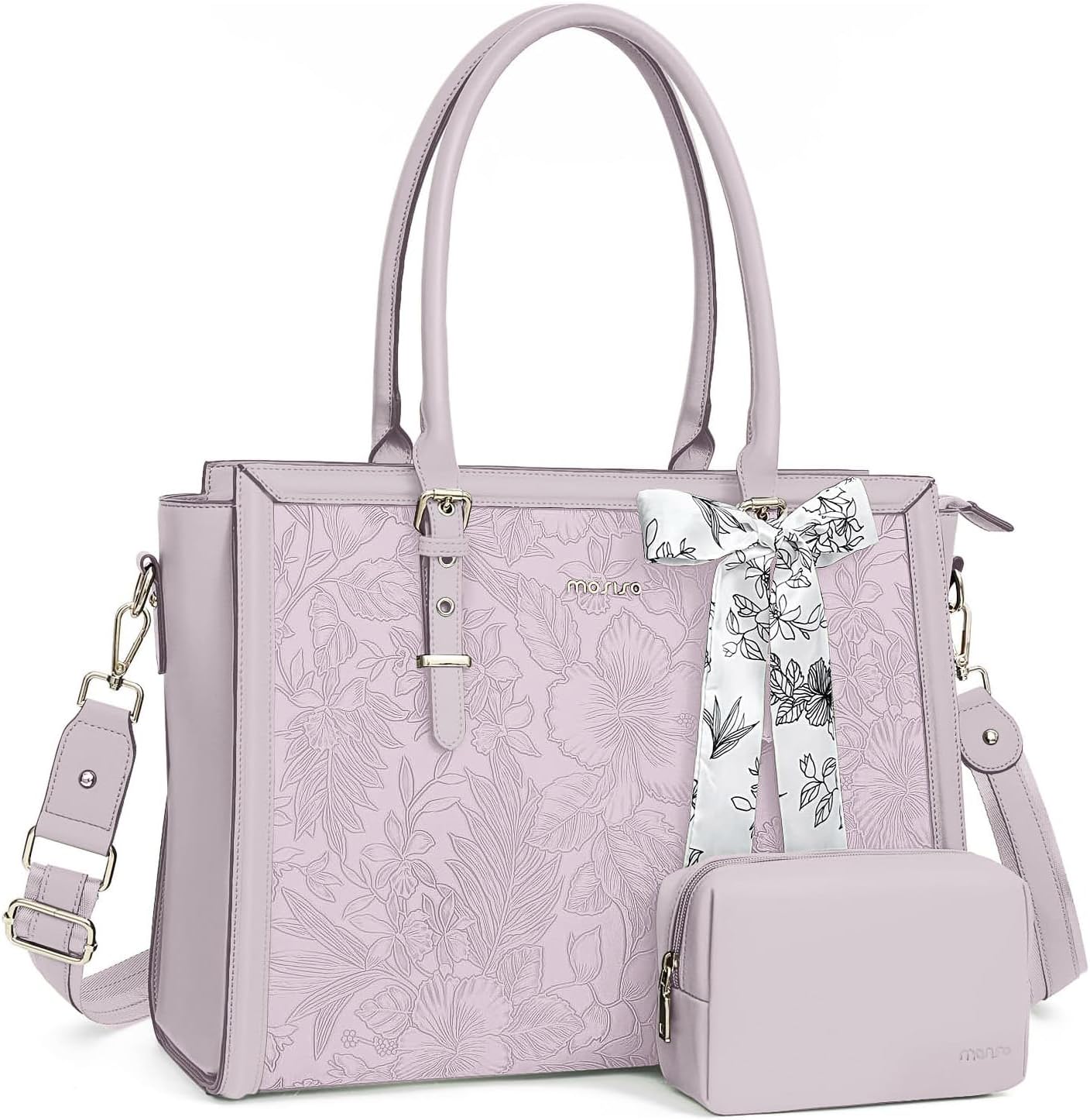 Stylish PU Leather Laptop Tote Bag for Women with Scarf