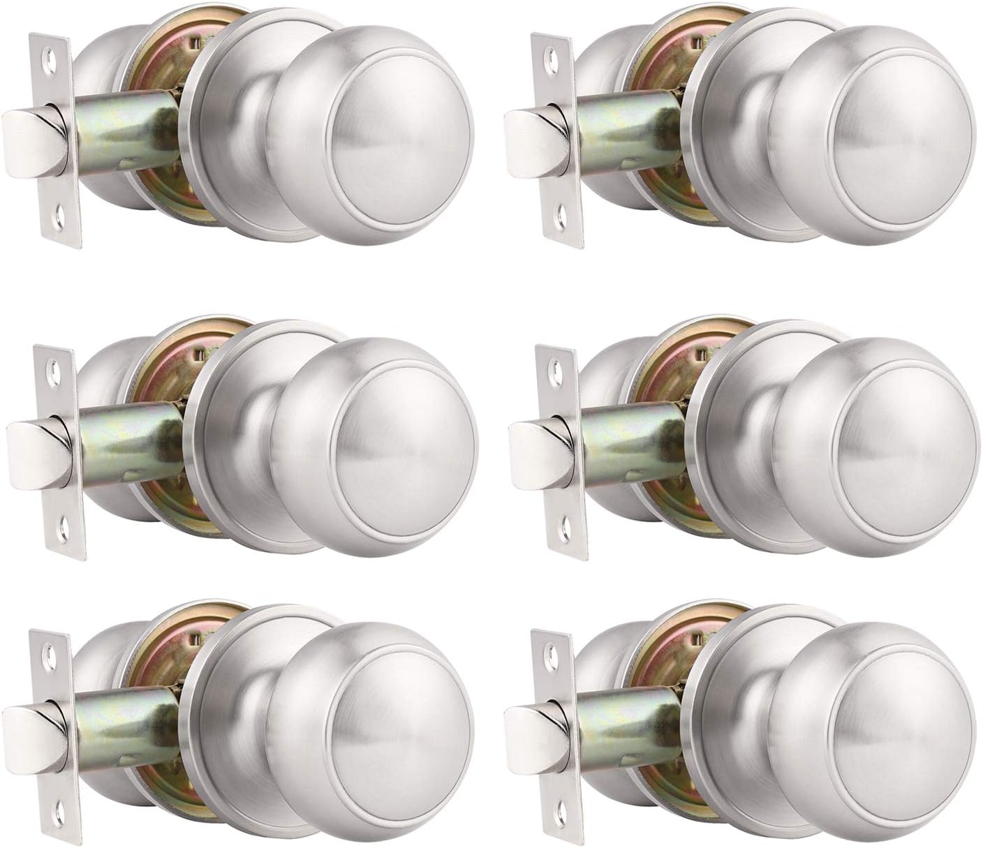 Probrico 6 Pack Round Passage Door Knob Set for Modern Homes