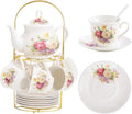 20-Pieces Porcelain Tea Set for Women with Golden Rack - Large Size