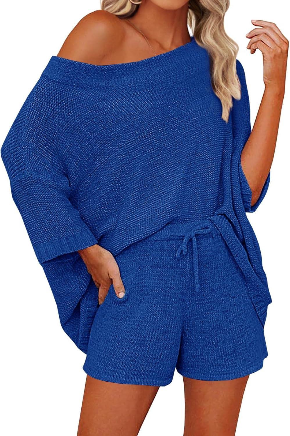 Mafulus Women's 2 Piece Outfits Off Shoulder Knit Top Shorts