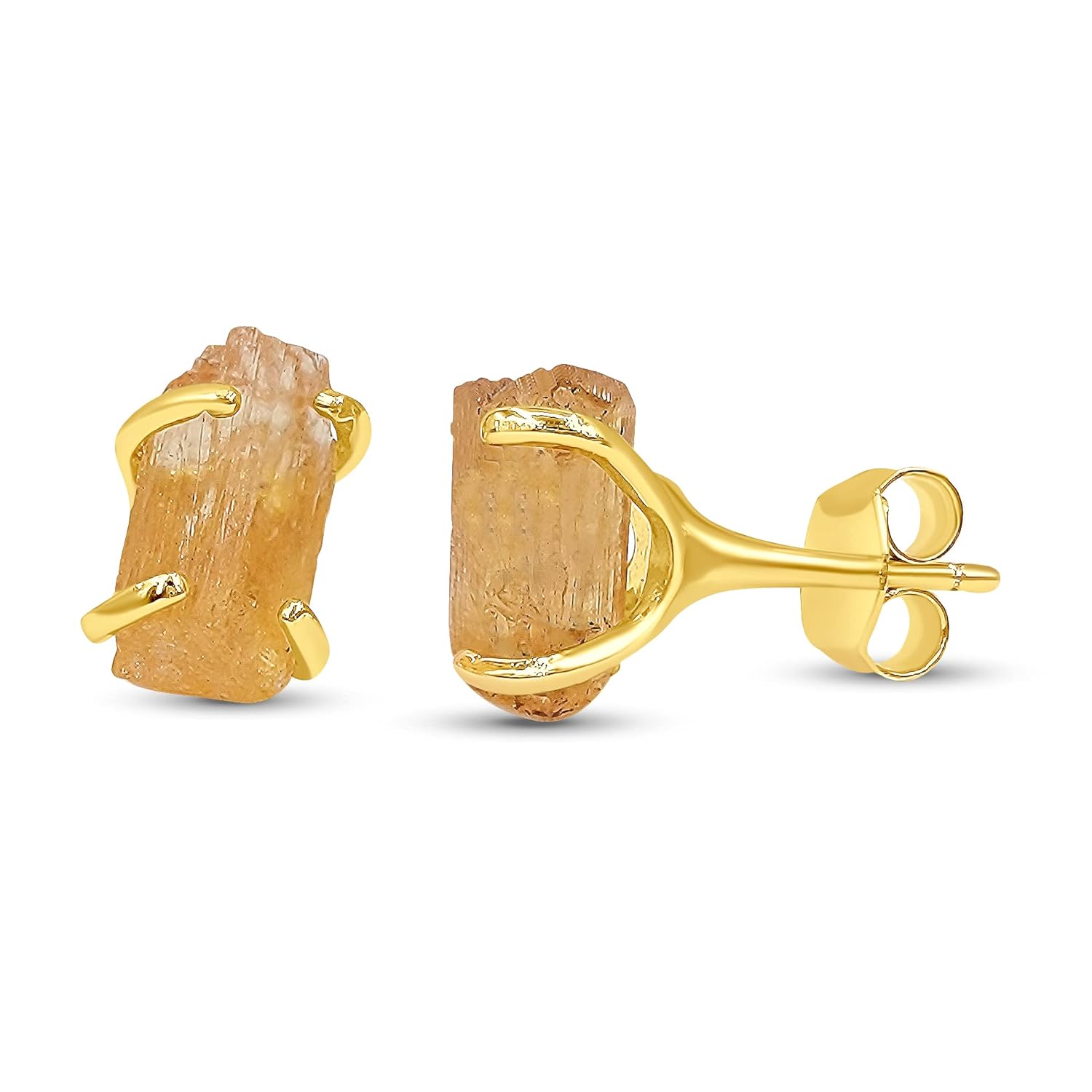 Real Raw Imperial Topaz Stud Earrings in Yellow Gold Over Silver