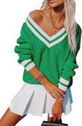 Womens V Neck Oversized Sweaters Striped Chunky Pullover - Cozy Fit