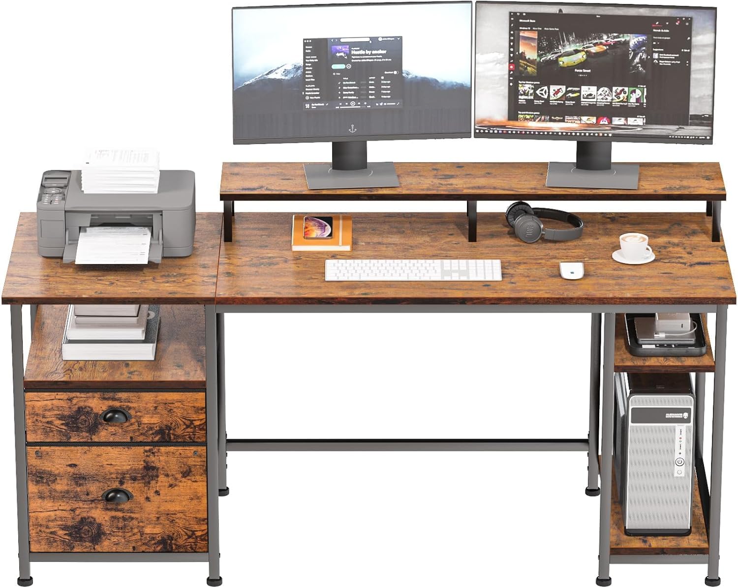 Space-Saving Industrial Desk with File Drawer