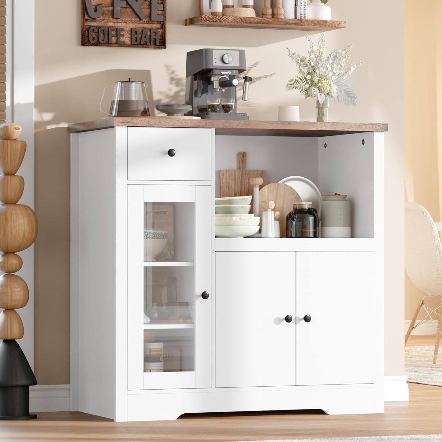 Multi-Use Buffet Cabinet: 3 Doors, 1 Drawer, Adjustable Shelves