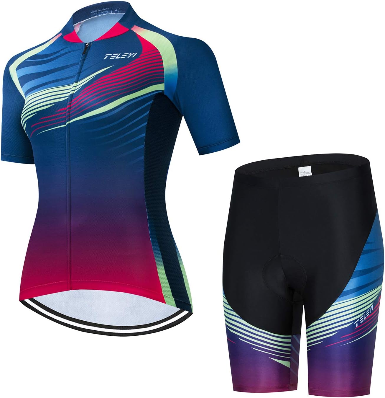 JPOJPO Women's Cycling Jersey Set with Reflective Bike Shorts