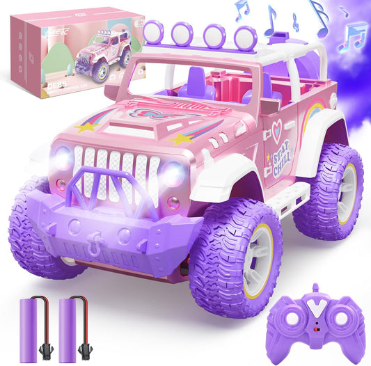 Pink RC Car for Girls with Fog & Music, LED Lights - All-Terrain, Off-Road Racing Fun!