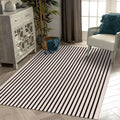 LEEVAN Washable Area Rug - Black & White Striped Design for Home