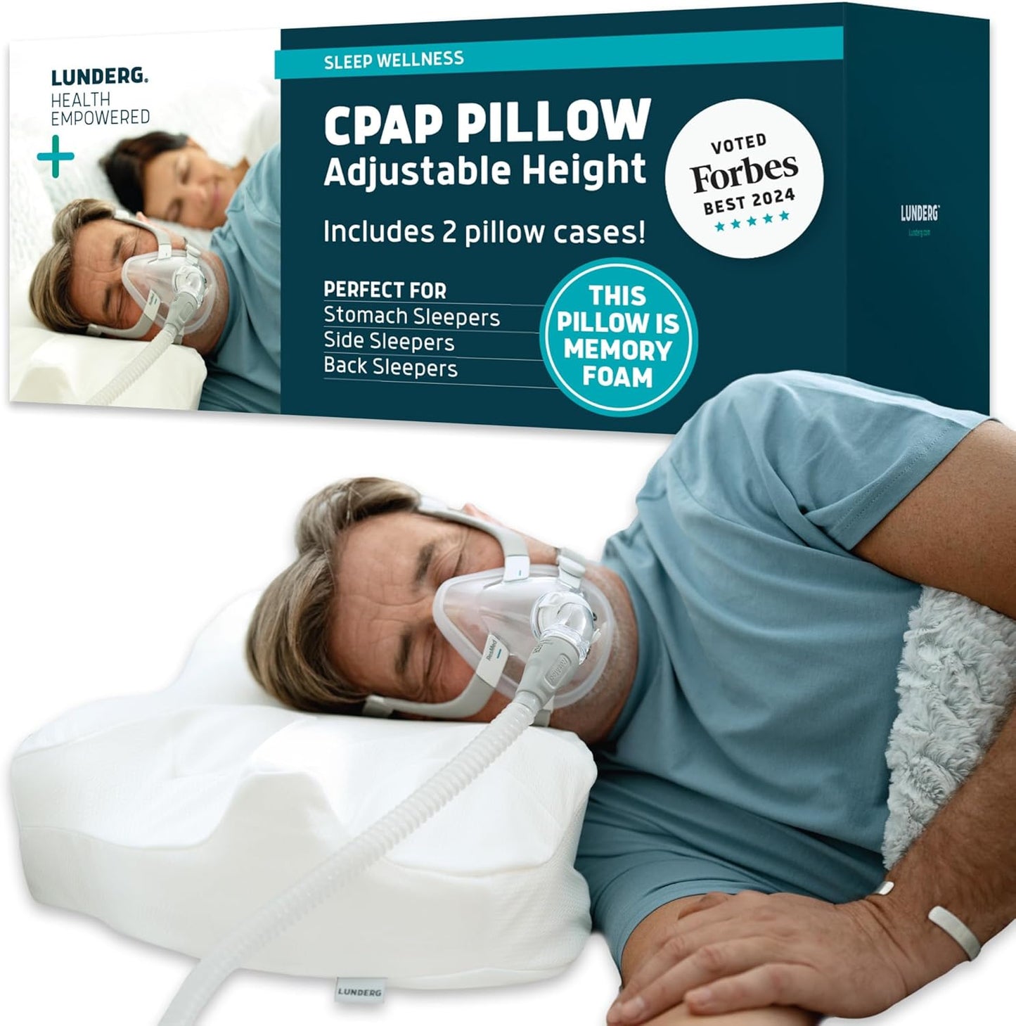 Lunderg CPAP Pillow for Side & Back Sleepers - Medium-Firm Support