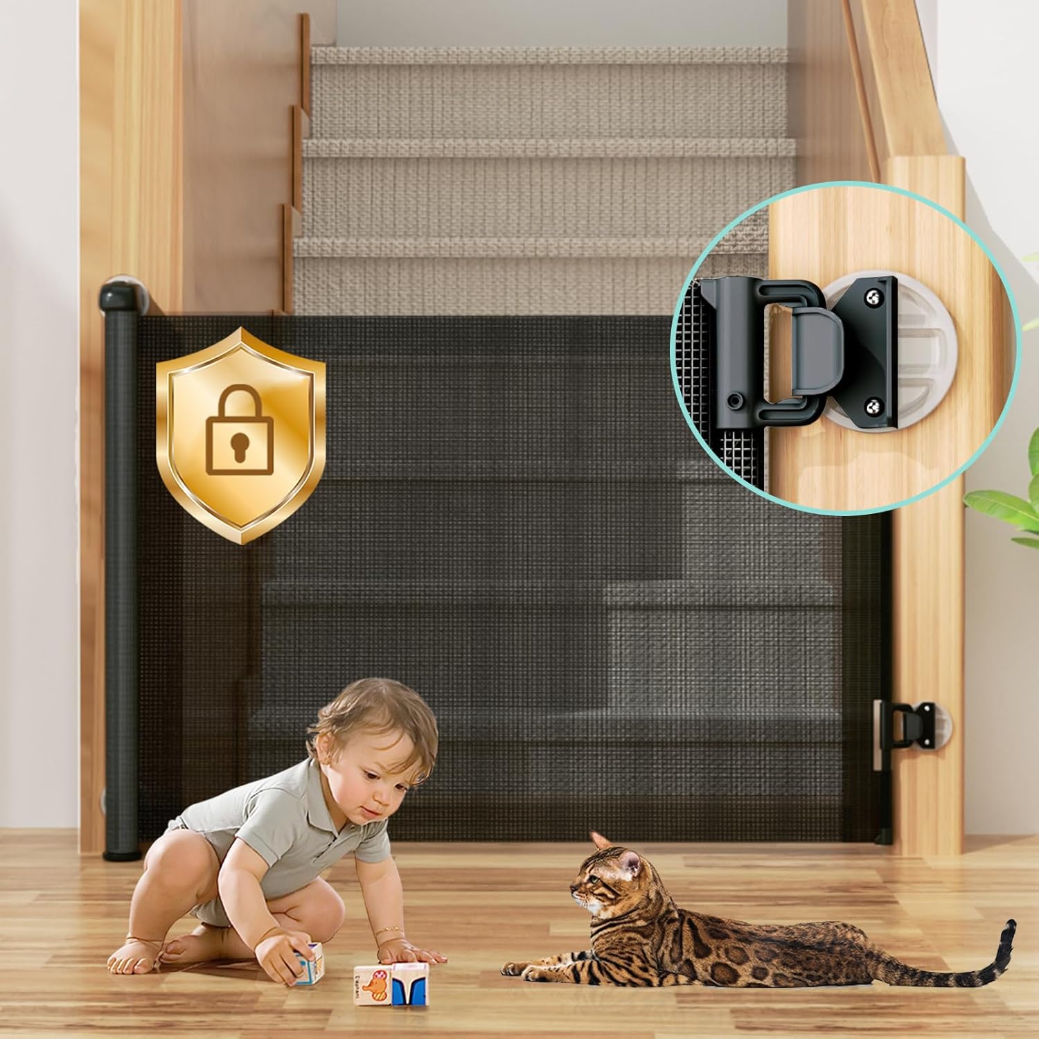 Retractable Baby Gates for Stairs with Auto-Lock Feature
