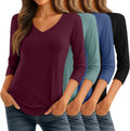Women's 4 Pack 3/4 Sleeve V Neck Cotton Blend Tunic Tops - Casual Pack