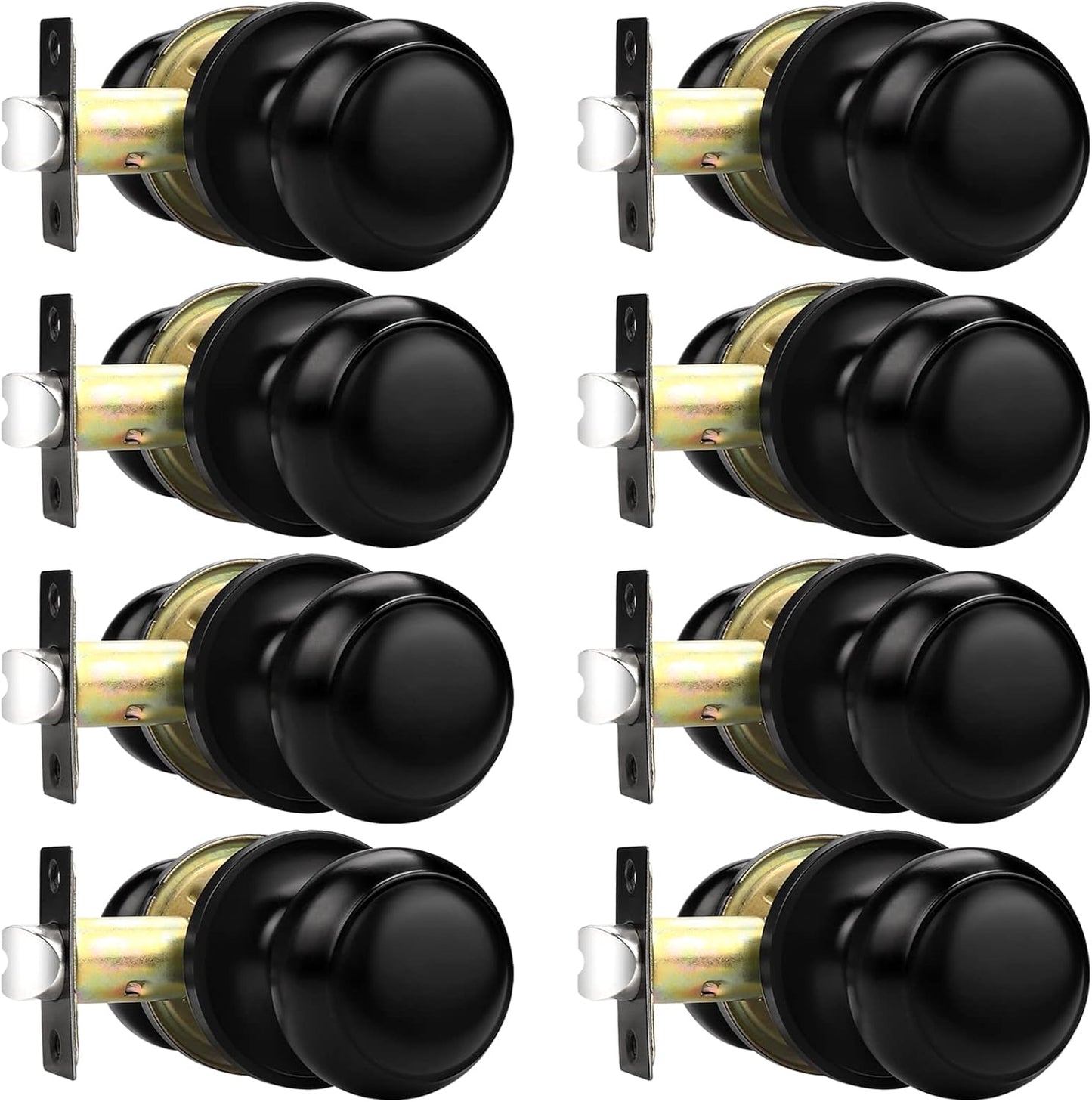 Probrico Hall/Closet Door Knobs in Flat Black Finish, 8 Pack