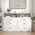 6 Drawer Double Wide Dresser with Open Cubby - Modern Storage Solution