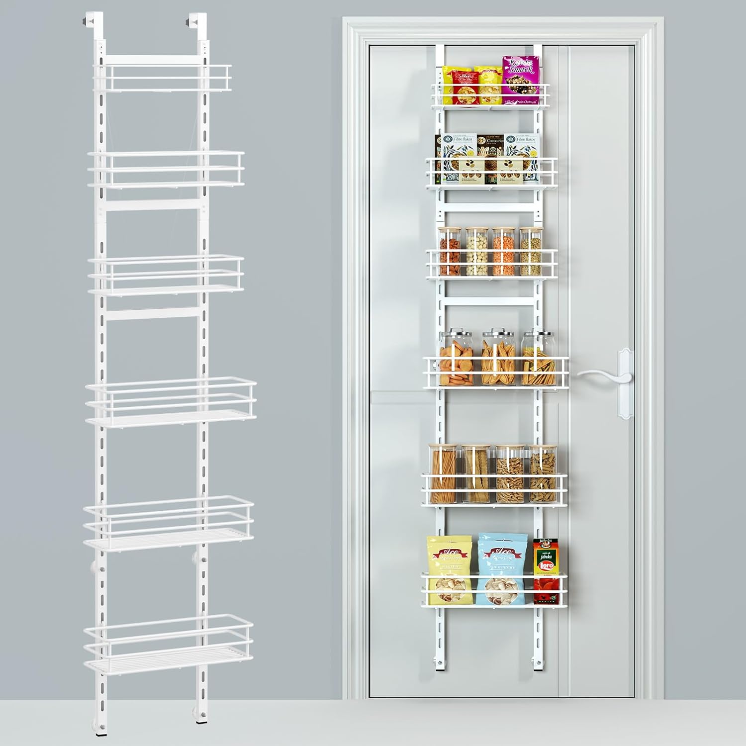 Adjustable 6-Tier Over the Door Pantry Organizer for Kitchen