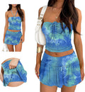Hafailia Summer Two Piece Skirt Set - Y2K Tie Ruched Crop Top & Skort