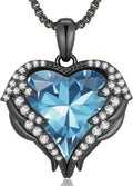 Angel Wings Necklace for Women with March Birthstone - Heart Pendant