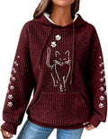 Cute Cat Print Waffle Knit Hoodie - Trendy Fall Top