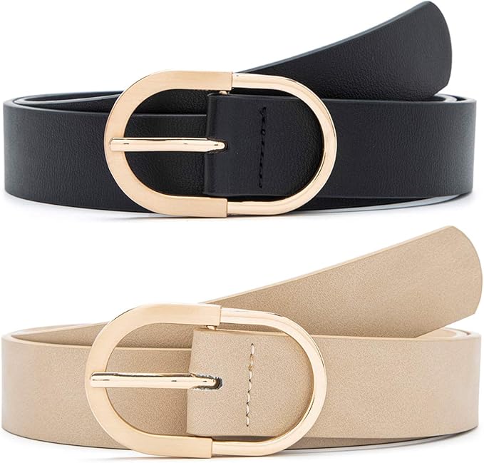 MORELESS Women's Leather Belts for Jeans with Fashion Buckle