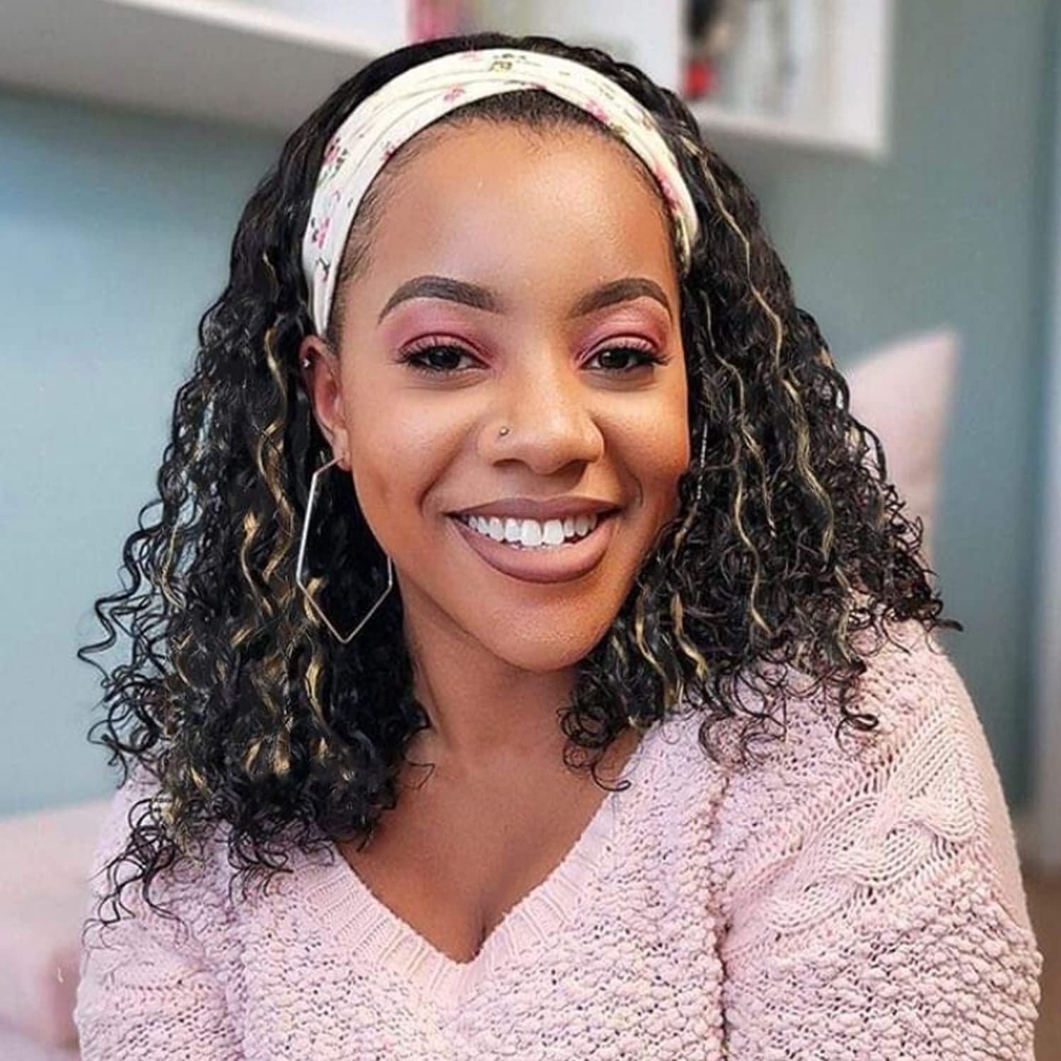 Headband Wig Curly 1B/27 Deep Wave 14 Inches for Women