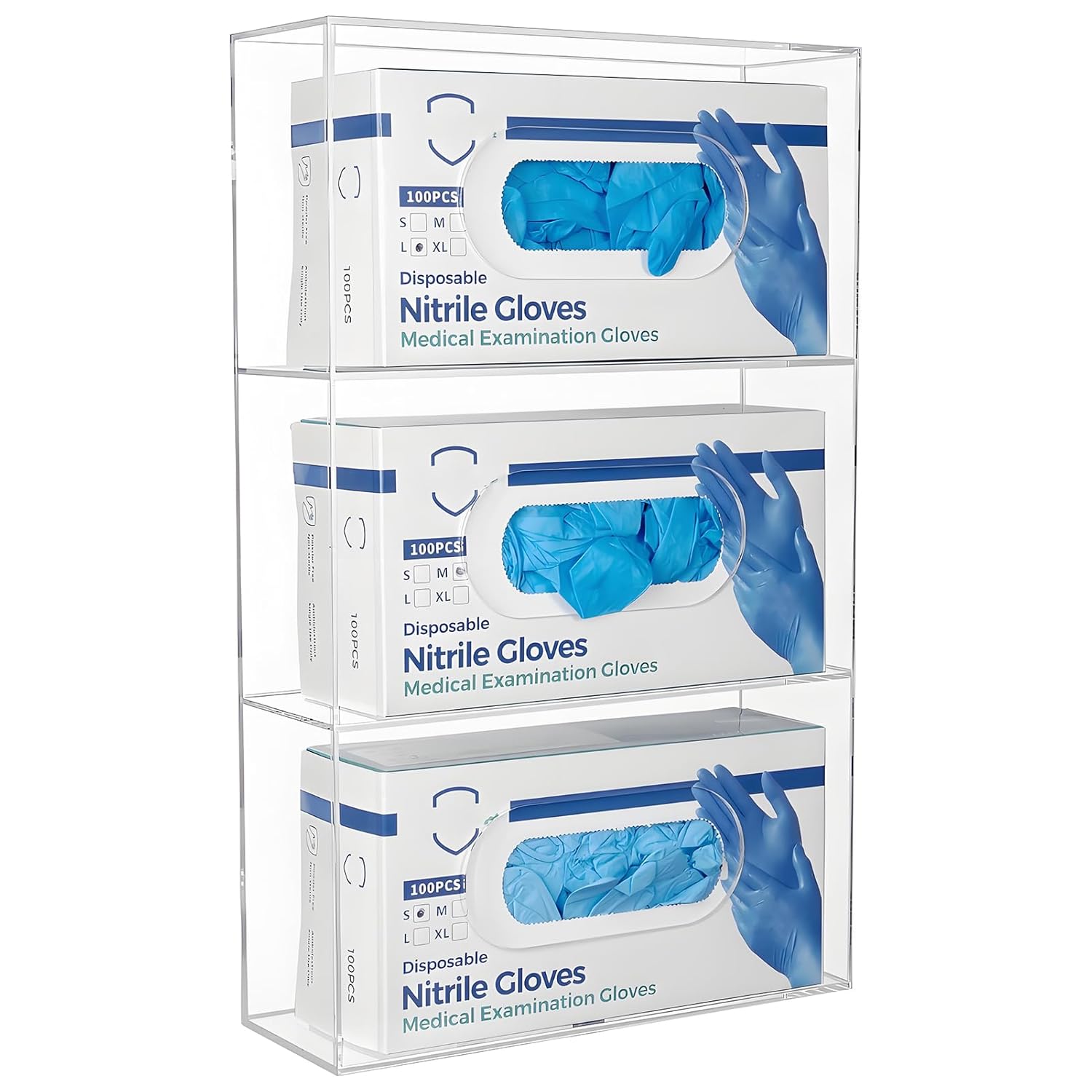 Triple Glove Box Holder for Disposable Gloves - Clear Acrylic