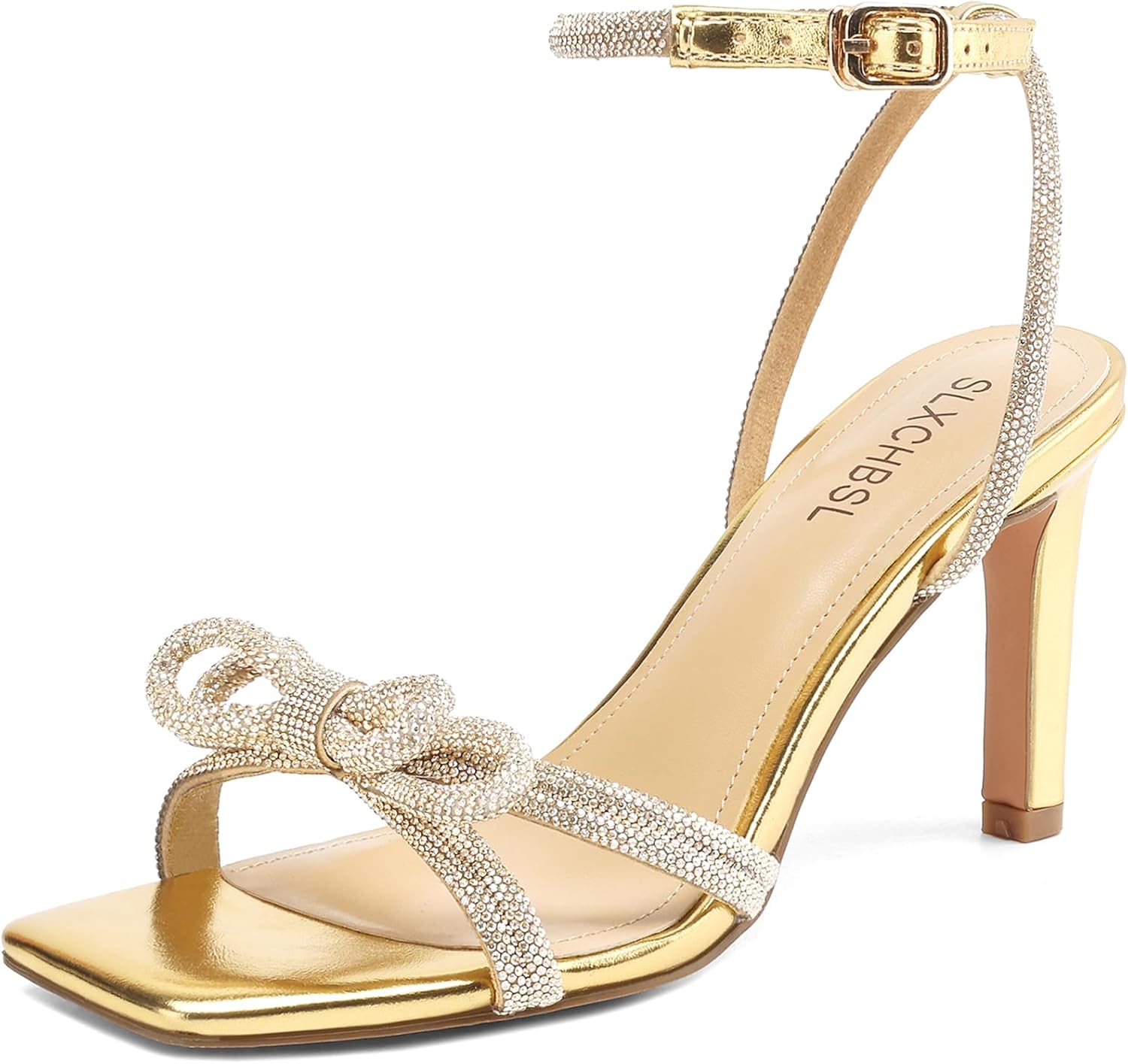 Women's Square Toe Rhinestone Sandals for Bridal Events