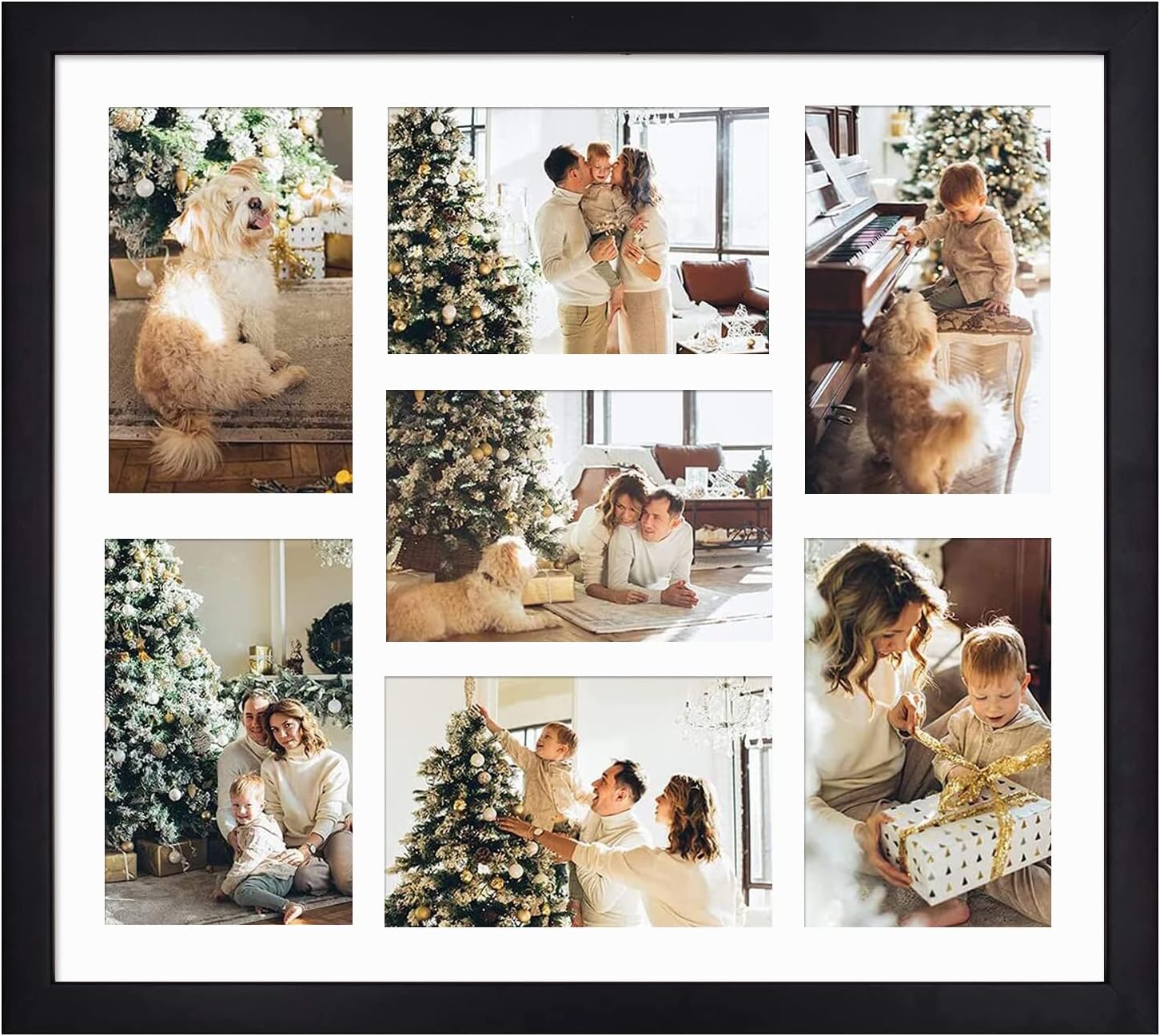 7-Opening Collage Picture Frame for 4x6 Photos in Black Wood