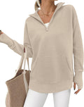 BTFBM Sweaters for Women Quarter Zip Pullover V Neck - Oversized Cozy