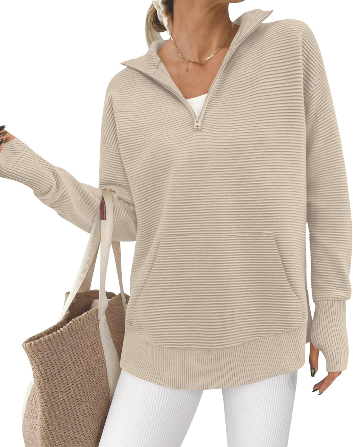 BTFBM Sweaters for Women: Trendy Quarter Zip Pullover Style