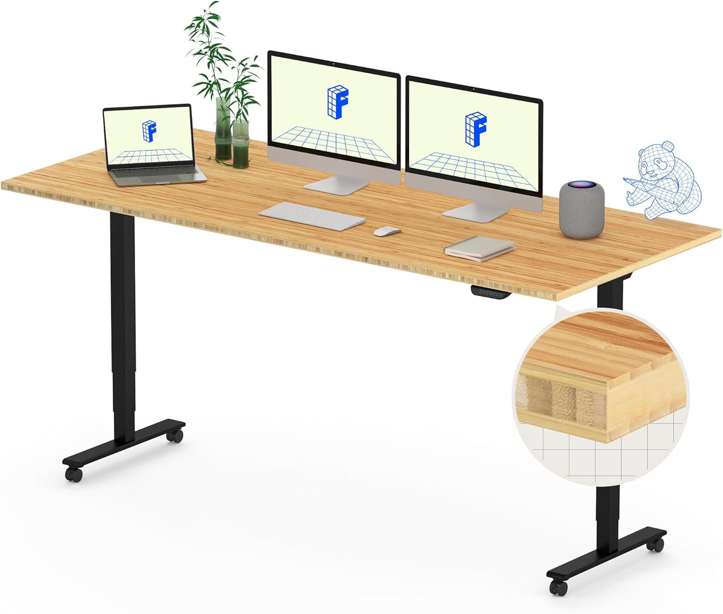 FLEXISPOT E6 MAX Bamboo Dual Motor Standing Desk 72x30 Inch