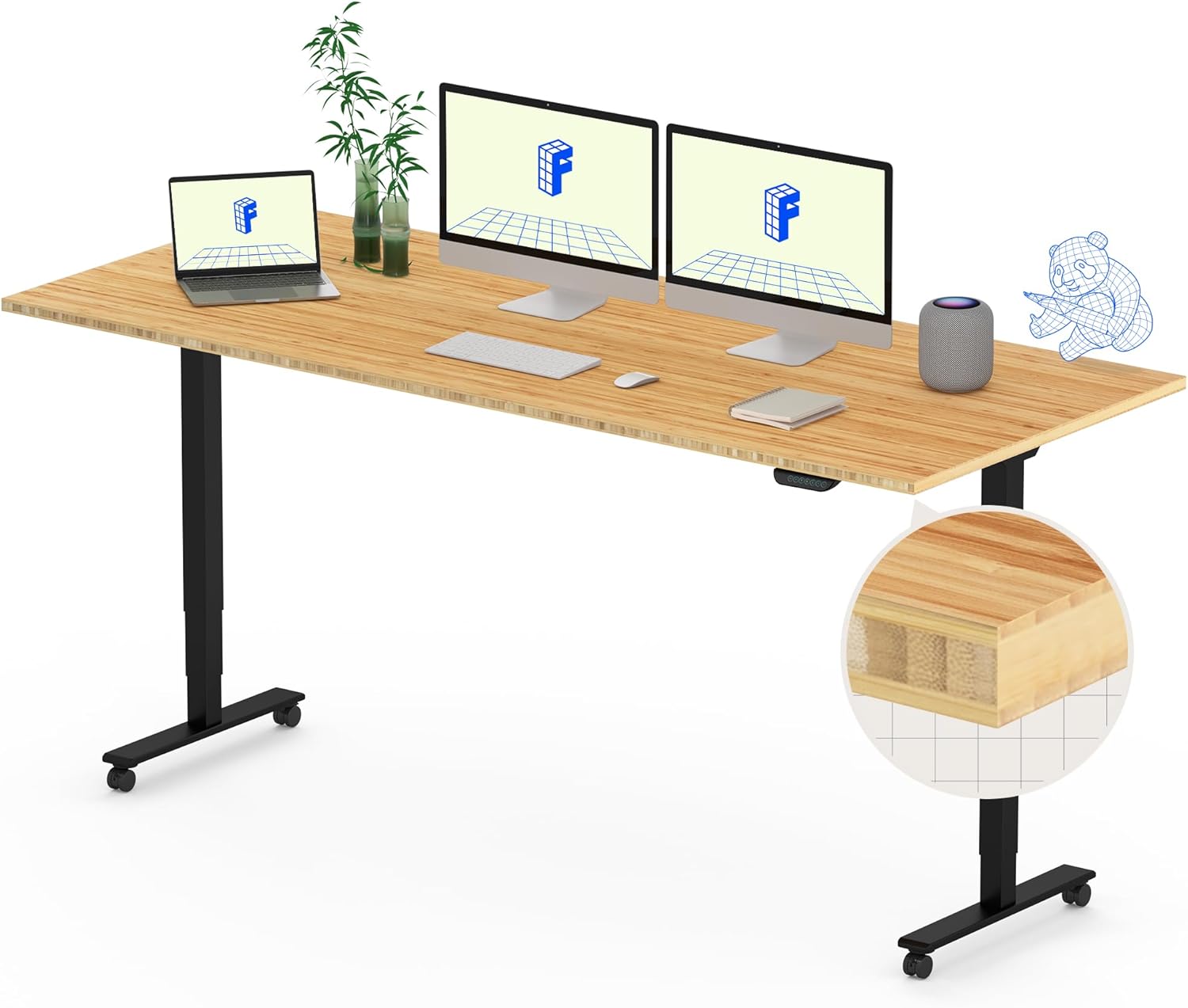 FLEXISPOT E6 MAX Bamboo Dual Motor Standing Desk 72x30 Inch
