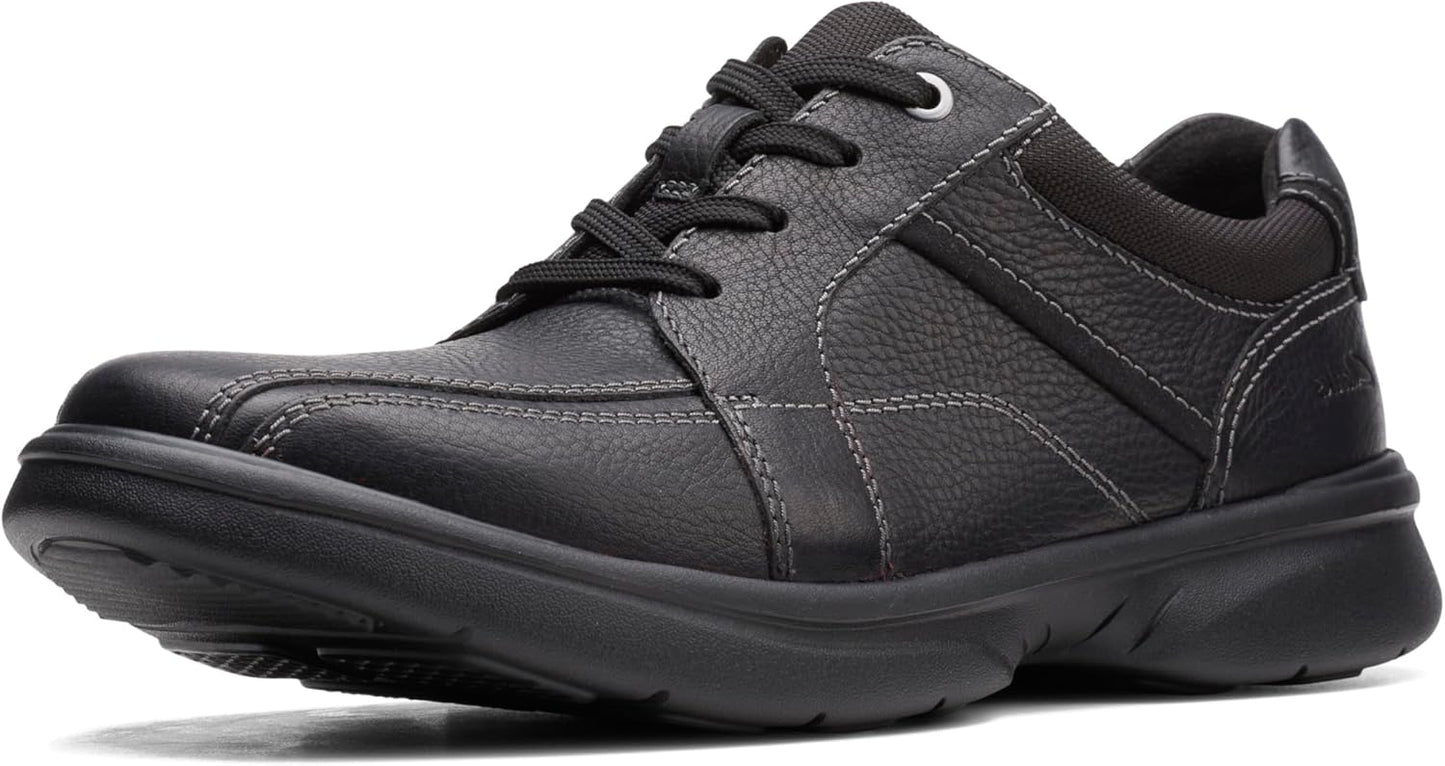 Clarks Mens Sneaker: Premium Tumbled Black Leather Comfort