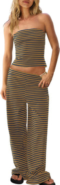 Panadila Womens Striped Two Piece Set - Chic Beach Lounge Outfit