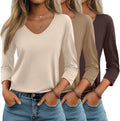 Women's 3 Pack 3/4 Sleeve V Neck T-Shirts - Loose Fit Soft Tees