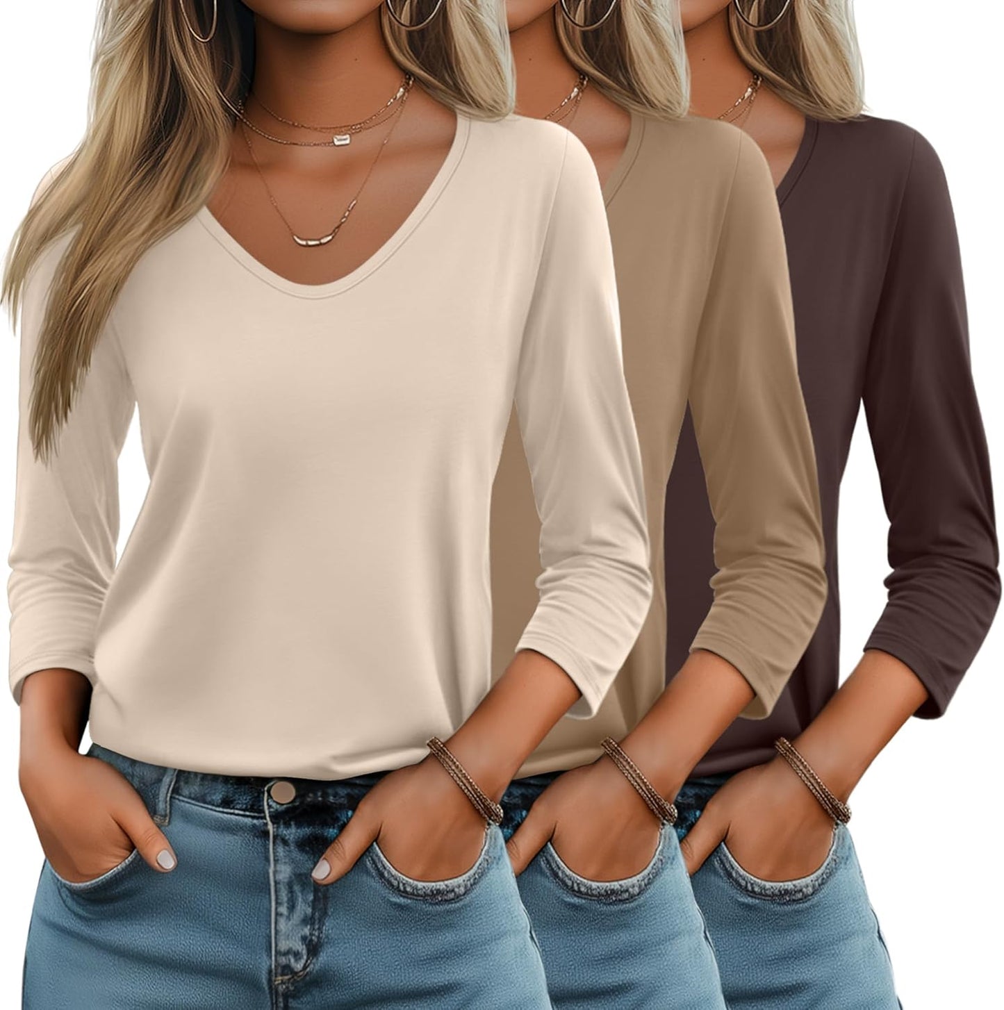 Huukeay Women's 3/4 Sleeve T-Shirts for Casual Style and Comfort