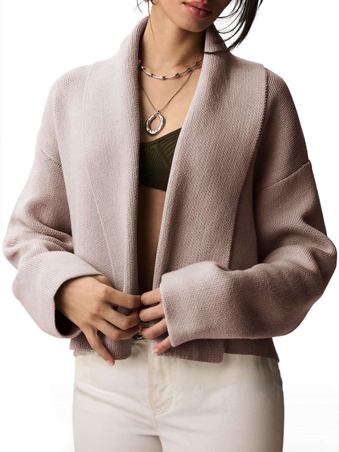 Saodimallsu Womens Cropped Cardigan Open Front Shawl Jacket
