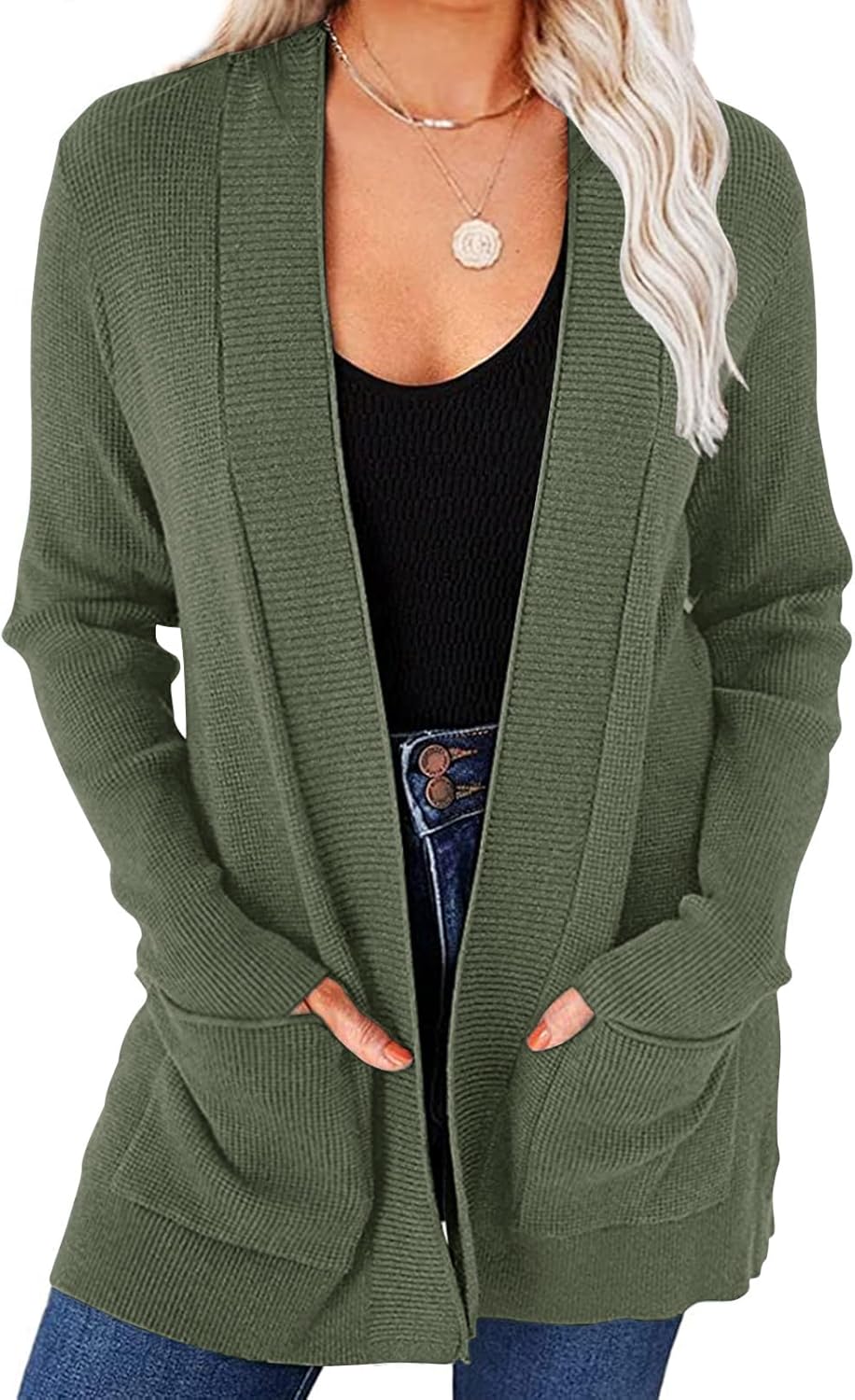 Cozy Open Front Waffle Knit Cardigan for Women - Perfect Fit