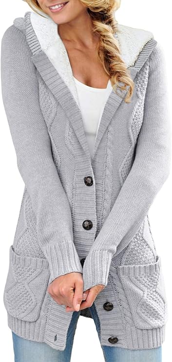 Sidefeel Women Hooded Fleece Lined Sweater Cardigan for Winter