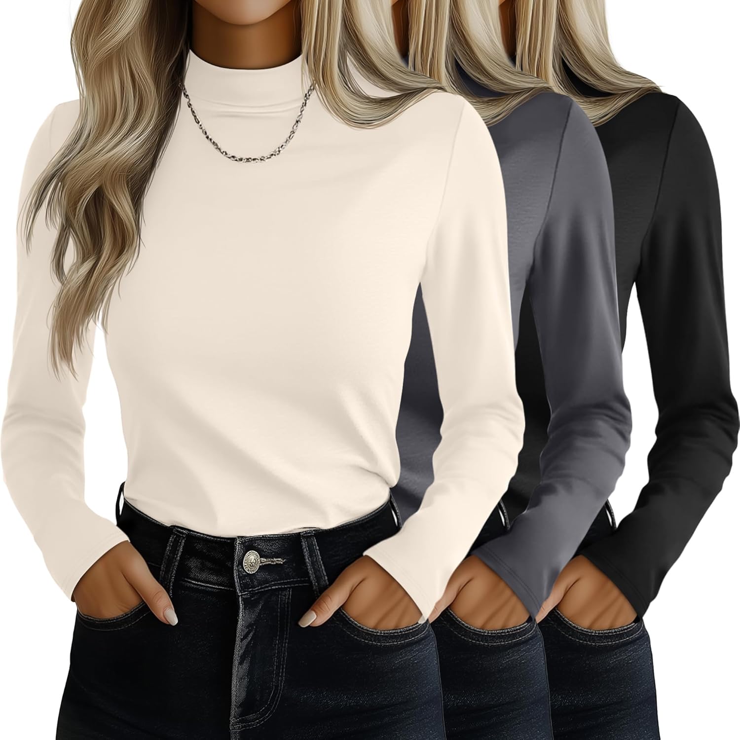 Women's Mock Turtleneck Shirts 3 Pack for Stylish Layering
