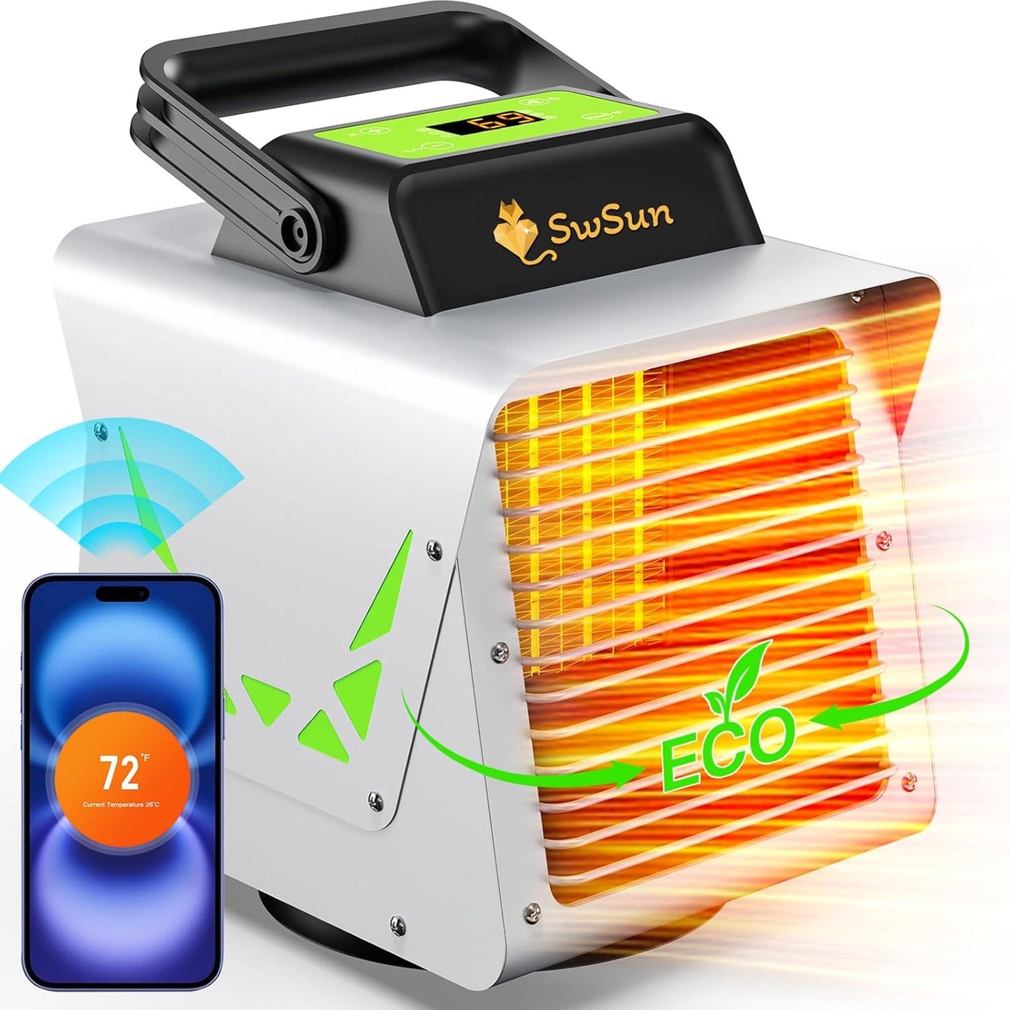Smart 1500W Greenhouse Heater - Remote Control, Safe & Portable!