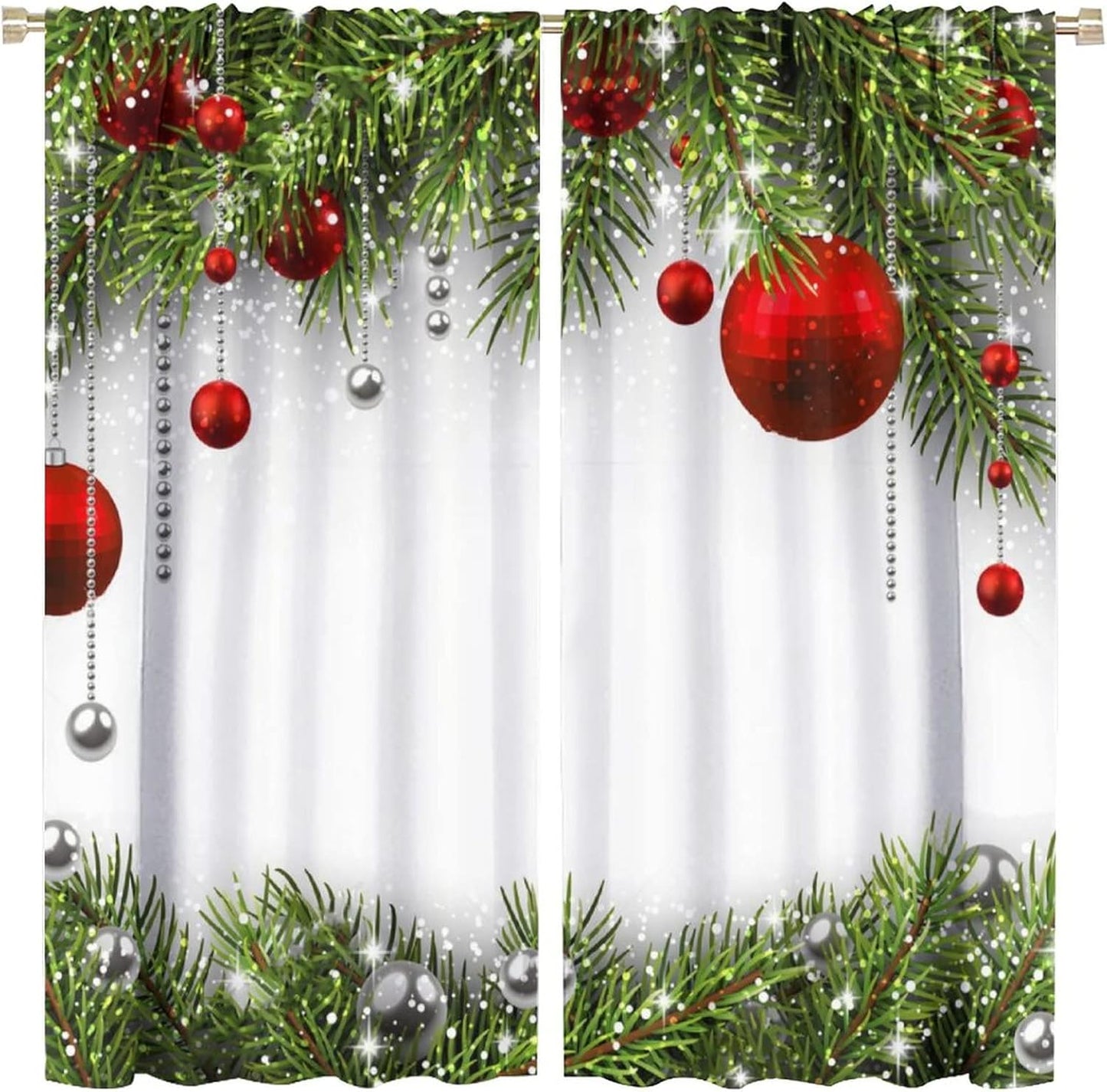 Festive Holiday Curtains - Classic Printed Design 2 Panels