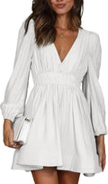 Mini Deep V Sexy Long Sleeve Dress - Flowy A-line Mini Dress FAIABLE