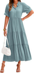 Women's Summer Pleated Boho Midi Dress - Flowy Lightweight Fit