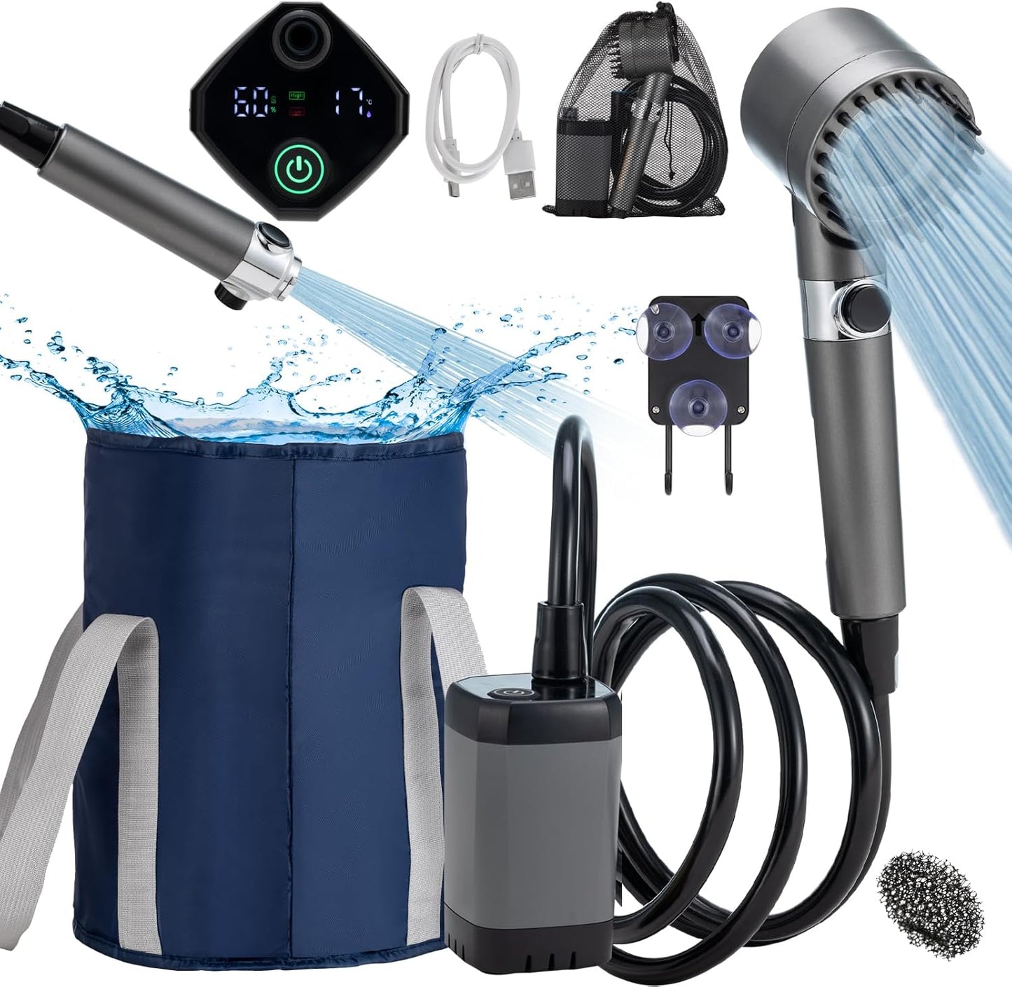 Portable Rechargeable Camping Shower with Filtered Head - On-The-Go Cleanliness!