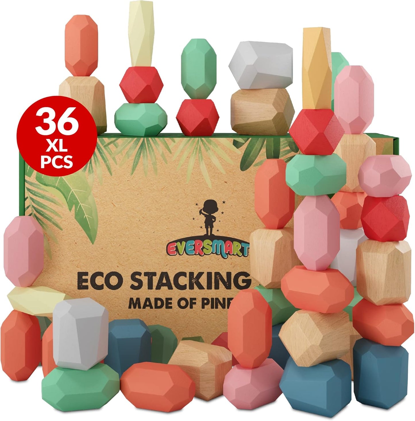 36 Pcs Wooden Stacking Blocks for Safe Fun and Learning