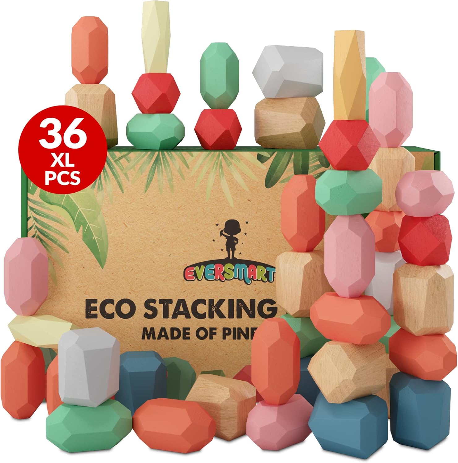 36 Pcs Wooden Stacking Blocks for Safe Fun and Learning