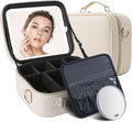 Beige Travel Makeup Bag with LED Mirror - Portable Cosmetic Case