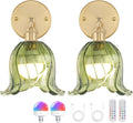 Vintage Green Lily Battery Operated Wall Sconces Set of Two - Remote
