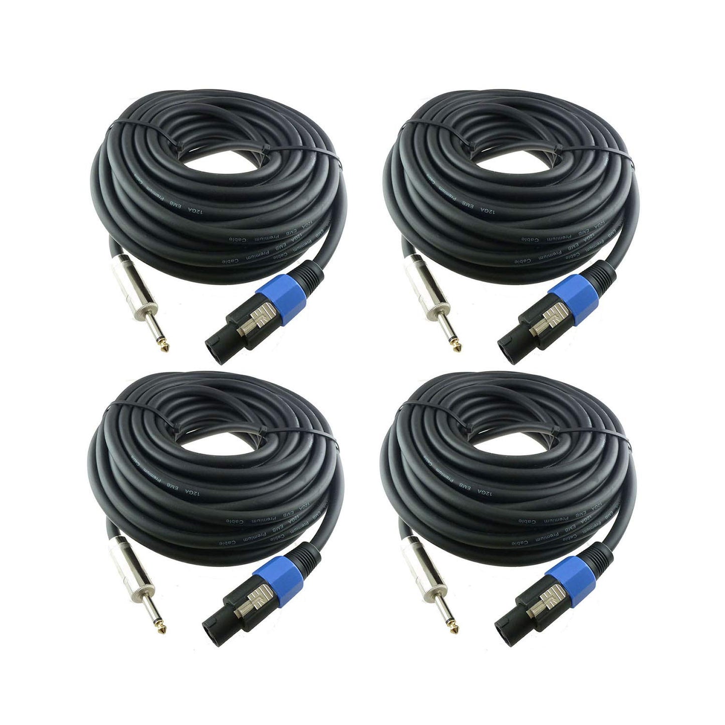 4X 25 Feet Professional Speakon to 1/4 Inch Speaker Cables