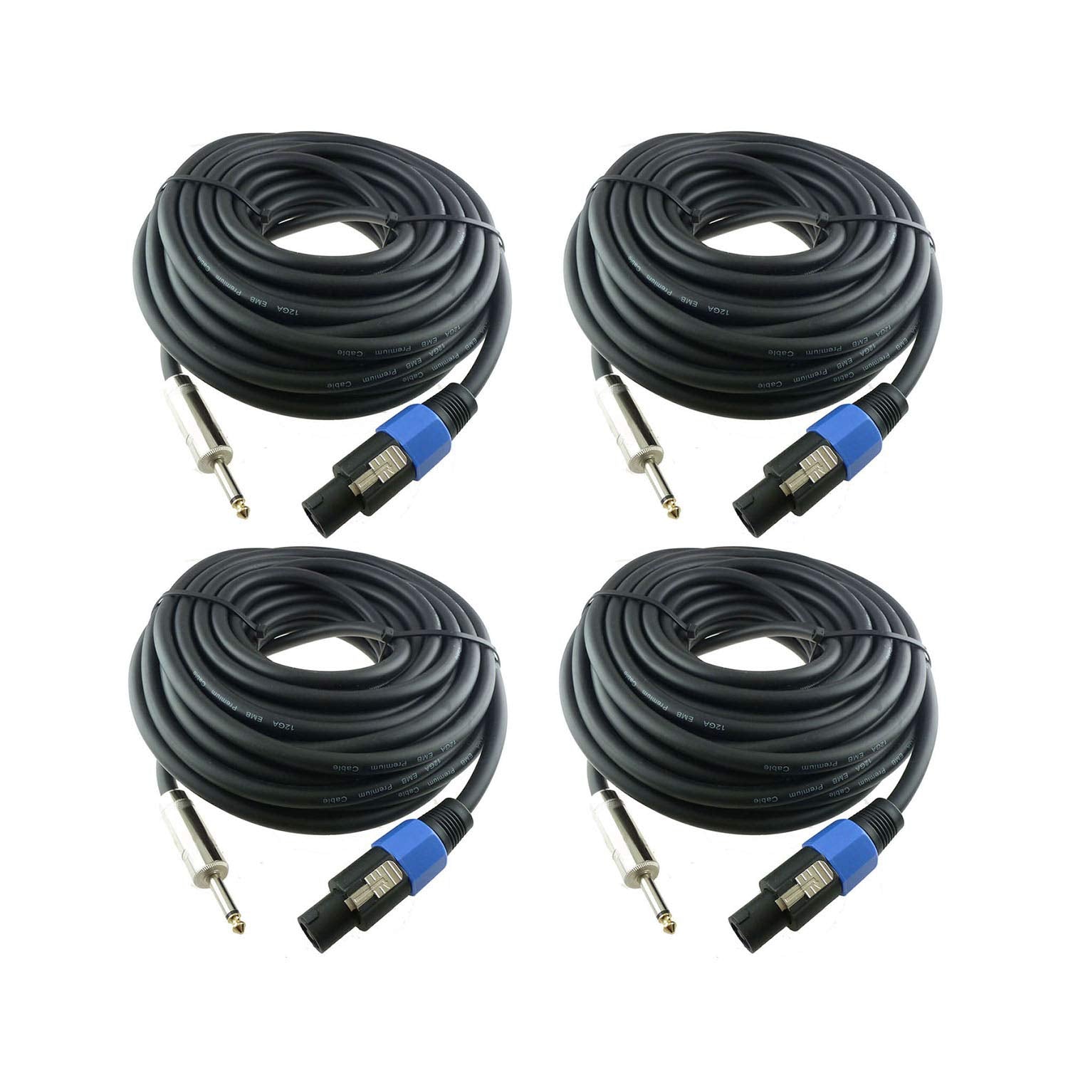 4X 25 Feet Professional Speakon to 1/4 Inch Speaker Cables